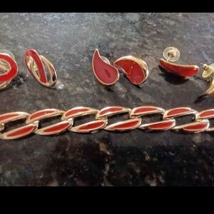 MONET Red & Gold Bracelet & Earring Set